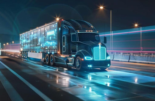 Semi-truck on highway at sunset representing freight transportation